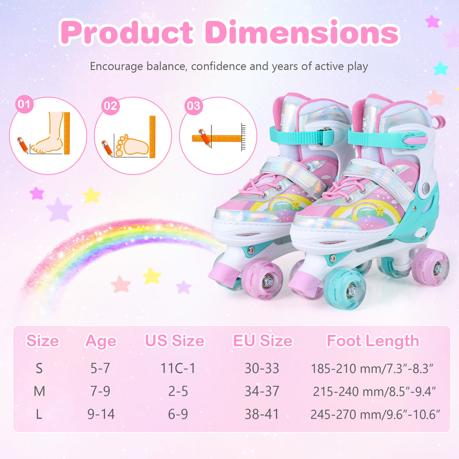 Justerbara – barnrullskridskor med storlekar och LED lyshjul, Quad Skates L – 4 2 – Rosa