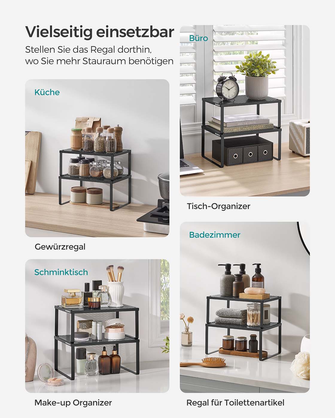 Kräuterregal -Set von 4 erweiterbaren und stapelbaren Tinten schwarz