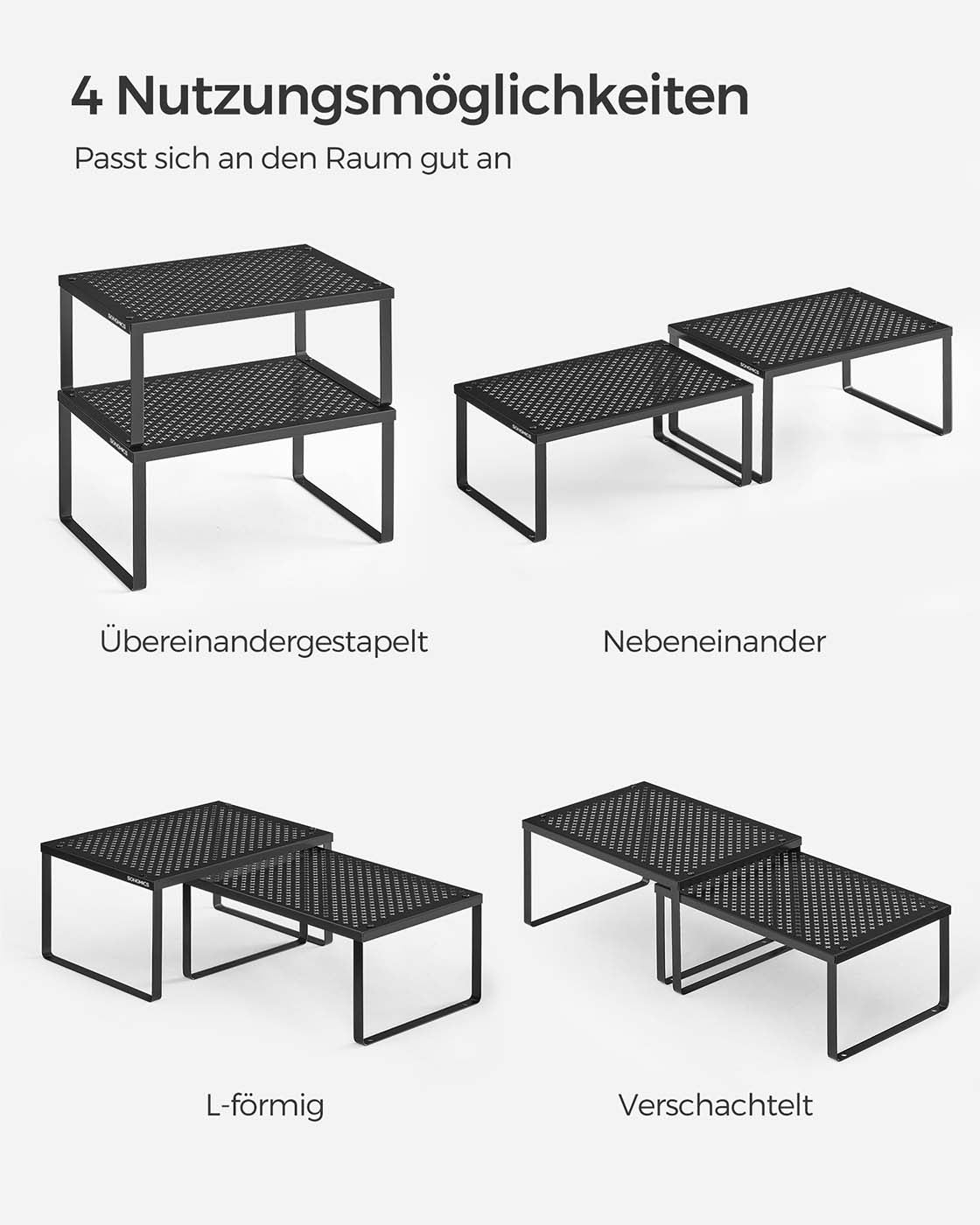 Kräuterregal -Set von 4 erweiterbaren und stapelbaren Tinten schwarz