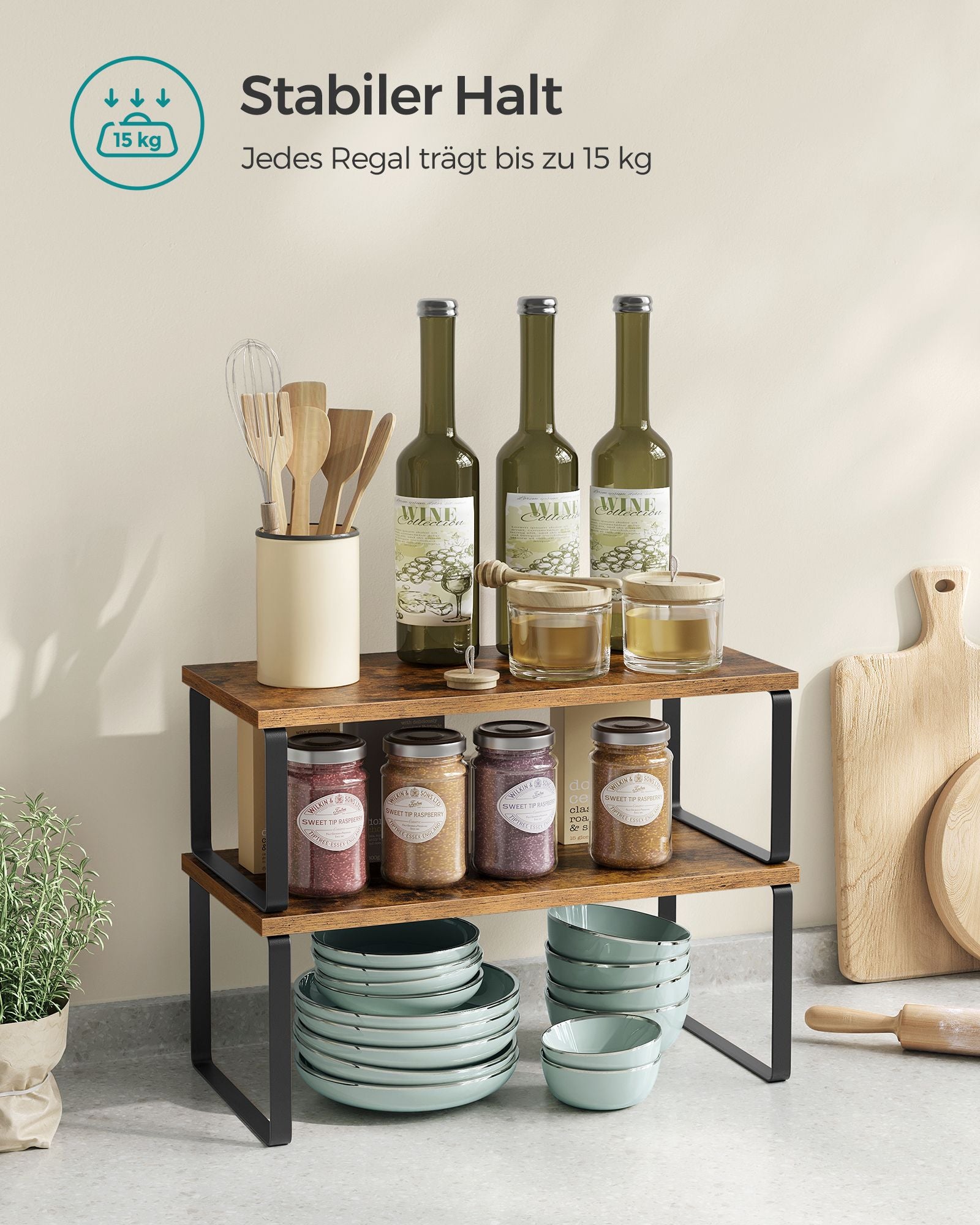 Kräuter-Rack-Set von 4-Metal-Rahmen-Ink-Schwarz-Vintage-Braun