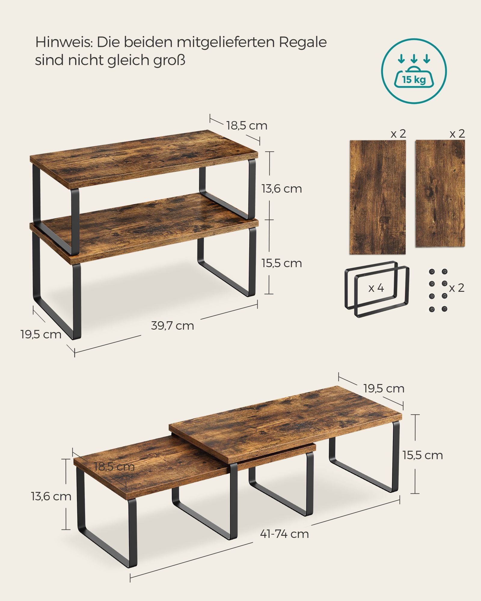 Kräuter-Rack-Set von 4-Metal-Rahmen-Ink-Schwarz-Vintage-Braun