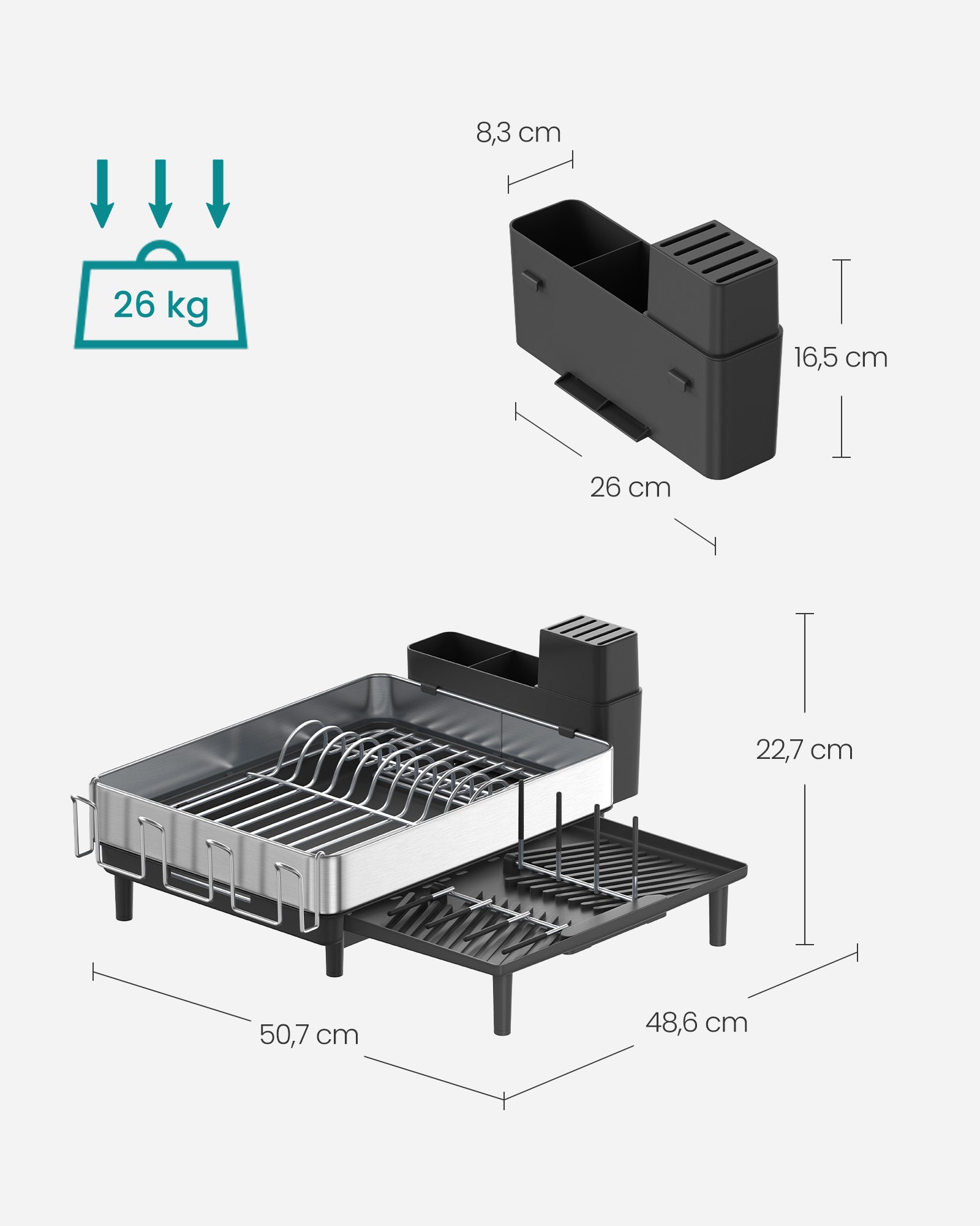 Abtropfen Sie Rack mit Haltern für silberschwarzes Besteck ab