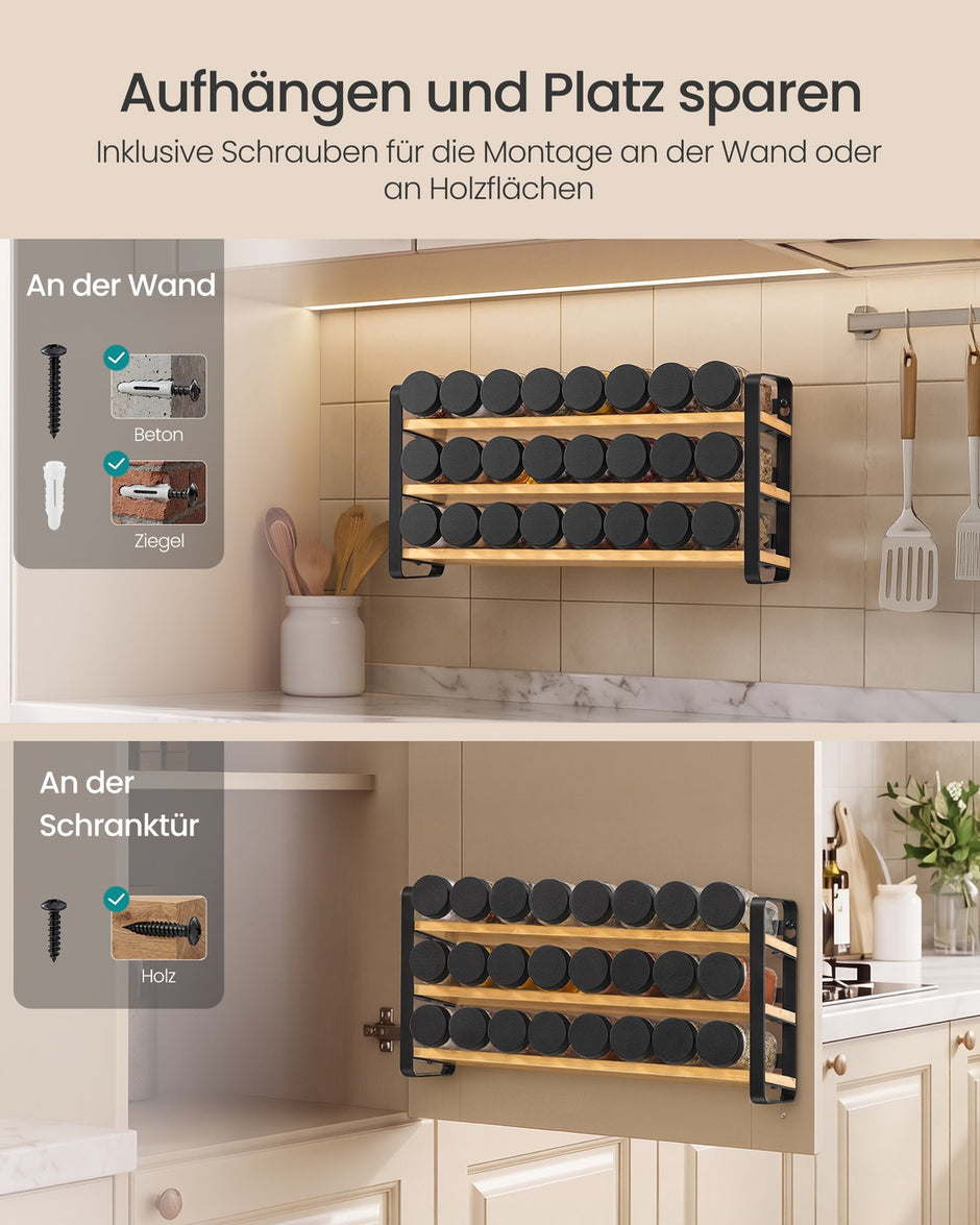 Kruidenrek - 3 Planken - 24 Potjes - Met Etiketten - Inktzwart-Naturel Beige