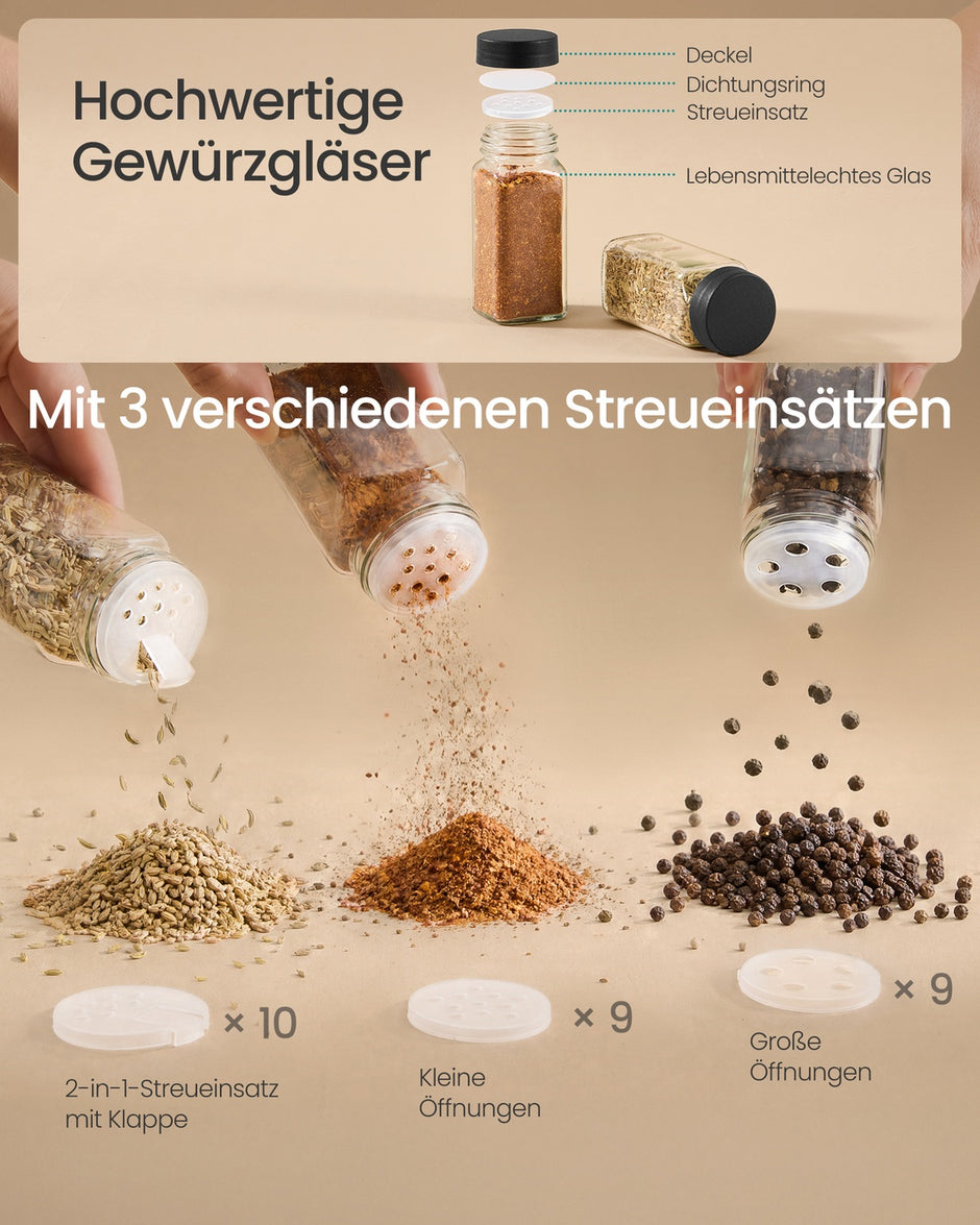 Kruidenrek - 4 Planken - 28 Potjes - Met Etiketten - Inktzwart-Naturel Beige