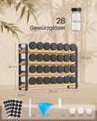 Kruidenrek - 4 Planken - 28 Potjes - Met Etiketten - Inktzwart-Naturel Beige