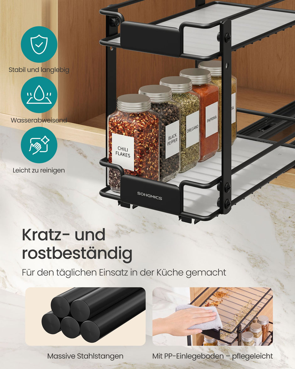 Kruidenrek - Uittrekbaar met 2 Niveaus - Staal Verstelbaar - Zwart - 27 x 15,2 x 23,8 cm