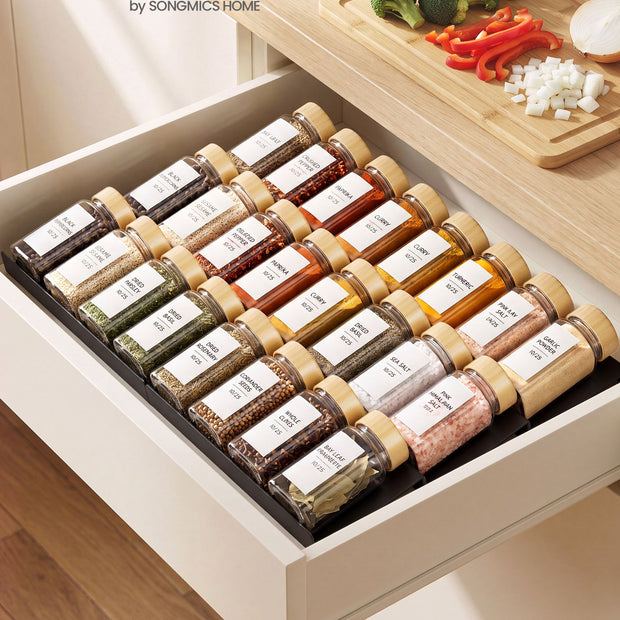 Kruidenpotjes Glas – Set van 12 – 120 ml – Met Strooideksel en Etiketten – Bamboe