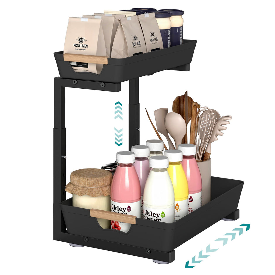 Gootsteenorganizer - L-vormig voor Onderkast - Uittrekbaar - Inktzwart - 40 x 29,5 x 41,5 cm