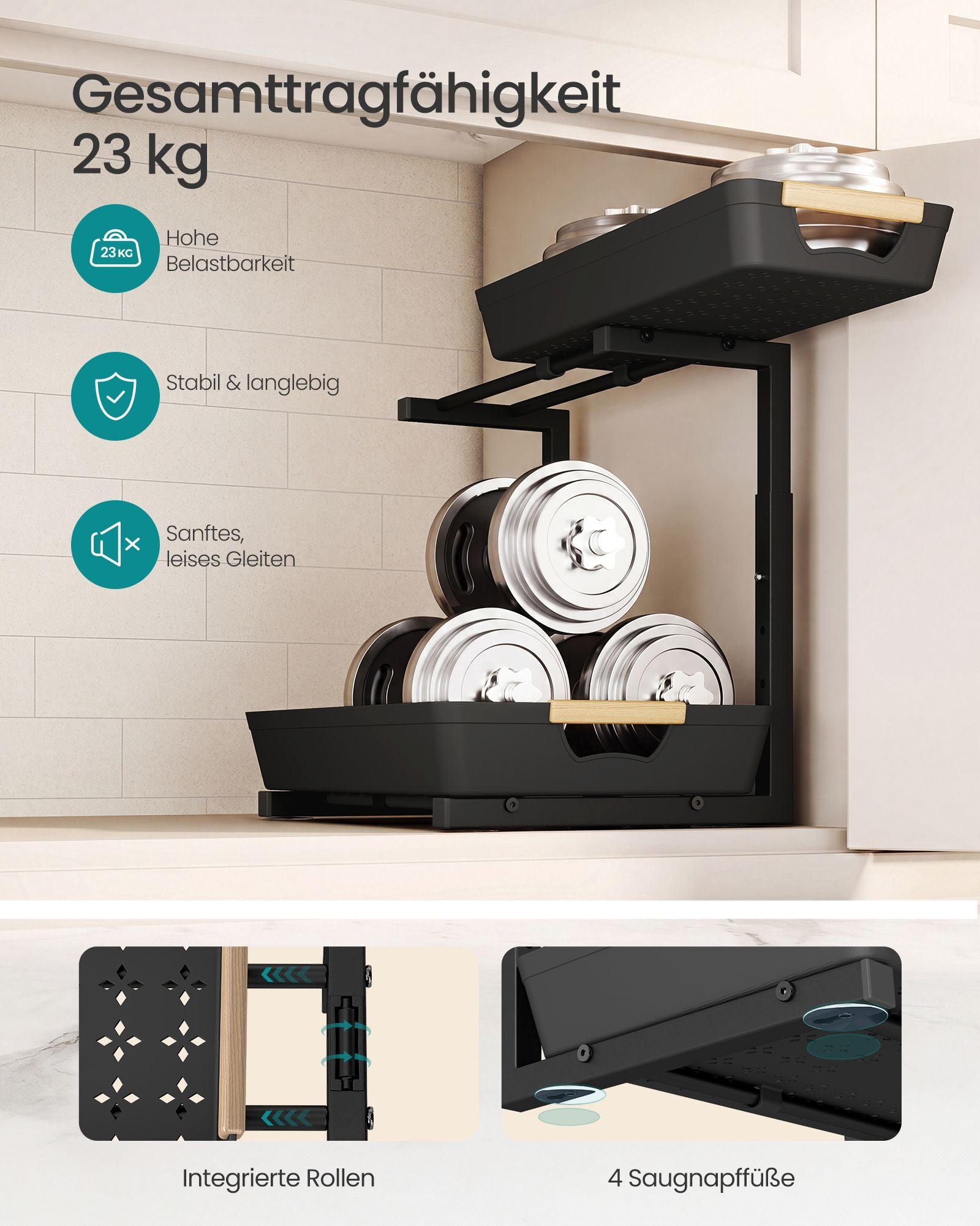Gootsteenorganizer - L-vormig voor Onderkast - Uittrekbaar - Inktzwart - 40 x 29,5 x 41,5 cm