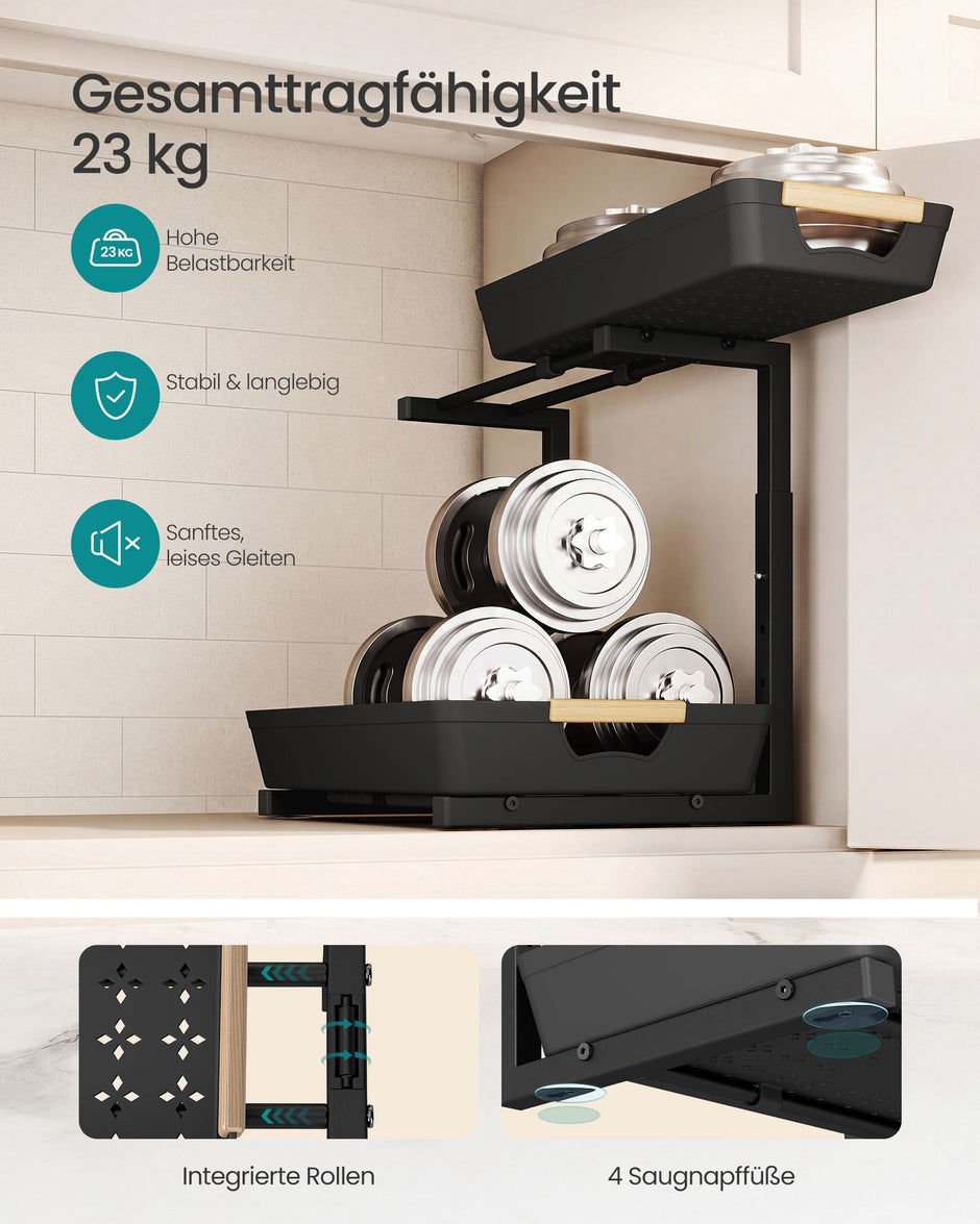 Gootsteenorganizer - L-vormig voor Onderkast - Uittrekbaar - Inktzwart - 40 x 29,5 x 41,5 cm