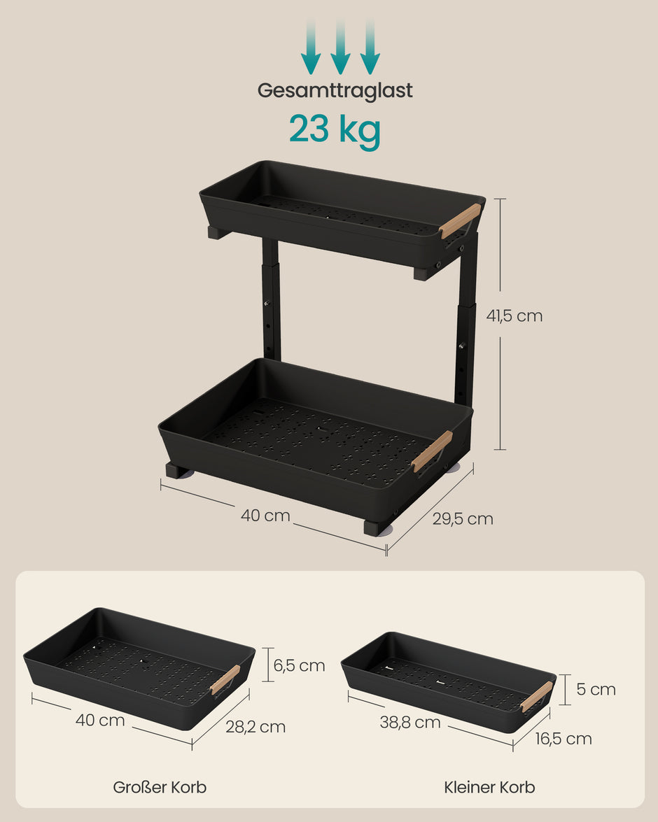 Gootsteenorganizer - L-vormig voor Onderkast - Uittrekbaar - Inktzwart - 40 x 29,5 x 41,5 cm