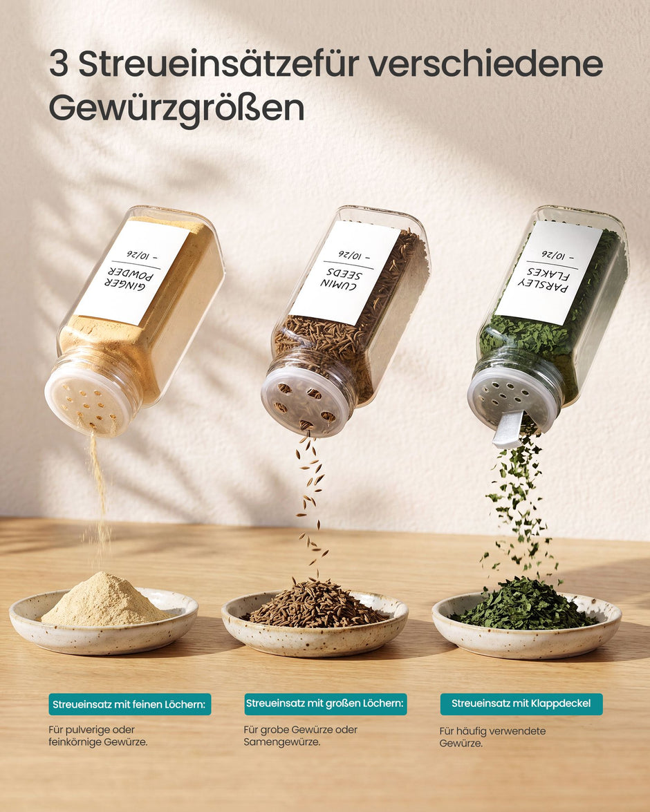Kruidenpotjes Glas – Set van 24 – 120 ml – Met Strooideksel en Etiketten – Zwart