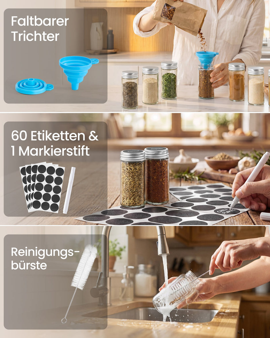 Draaibaar Kruidenrek - 20 Potjes - Met Etiketten - Mat Wit-Naturel Beige