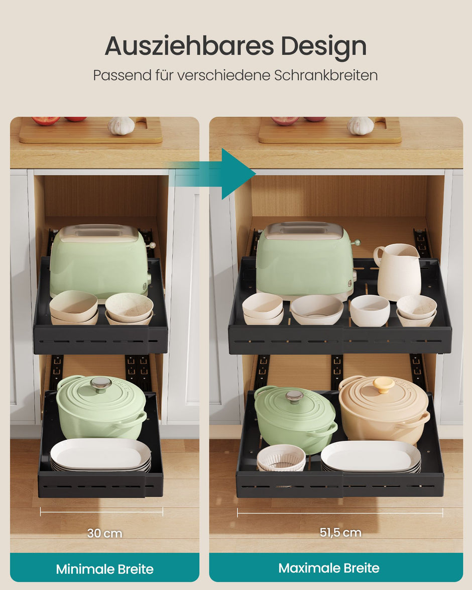 Uittrekbare Kastlades – Set van 2 – In Breedte Verstelbaar 30-51,5 cm – 42 cm Diep – Inktzwart