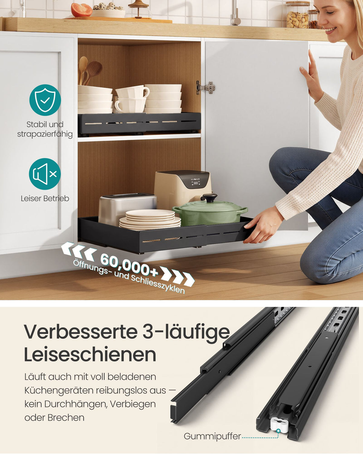 Uittrekbare Kastlades – Set van 2 – In Breedte Verstelbaar 30-51,5 cm – 42 cm Diep – Inktzwart