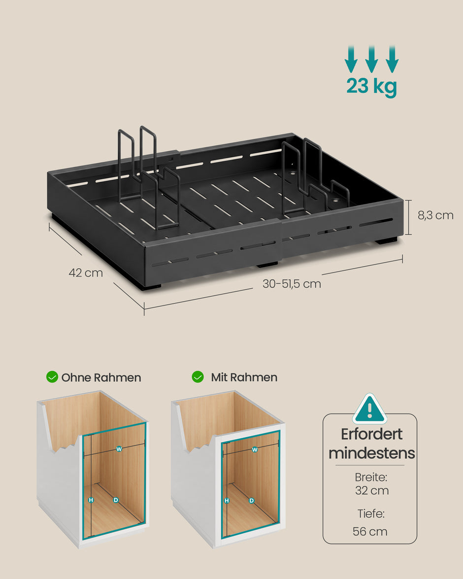 Uittrekbare Kastlades – Set van 2 – In Breedte Verstelbaar 30-51,5 cm – 42 cm Diep – Inktzwart