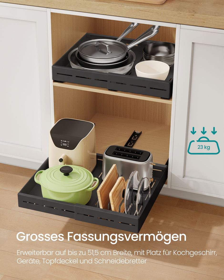 Uittrekbare Kastlades – Set van 2 – In Breedte Verstelbaar 30-51,5 cm – 42 cm Diep – Inktzwart