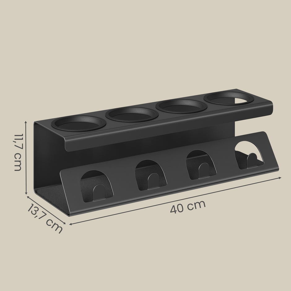 Flessenhouder - 13,7 x 40 x 11,7 cm - Staal en PP-kunststof - Zwart - Maximaal draagvermogen 5 kg