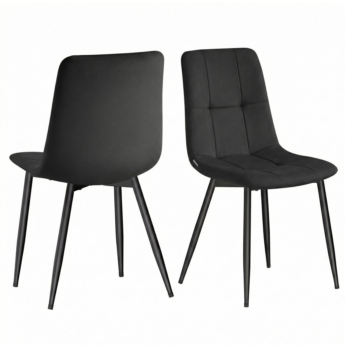 Eetkamerstoelen – Set van 2 – Fluweel – Metalen Poten – Inktzwart