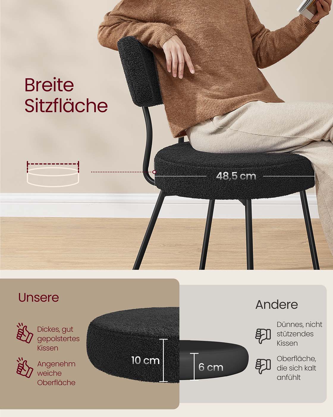 Esszimmerstuhl Set von 2 mit Membranoberfläche Tinte -Black