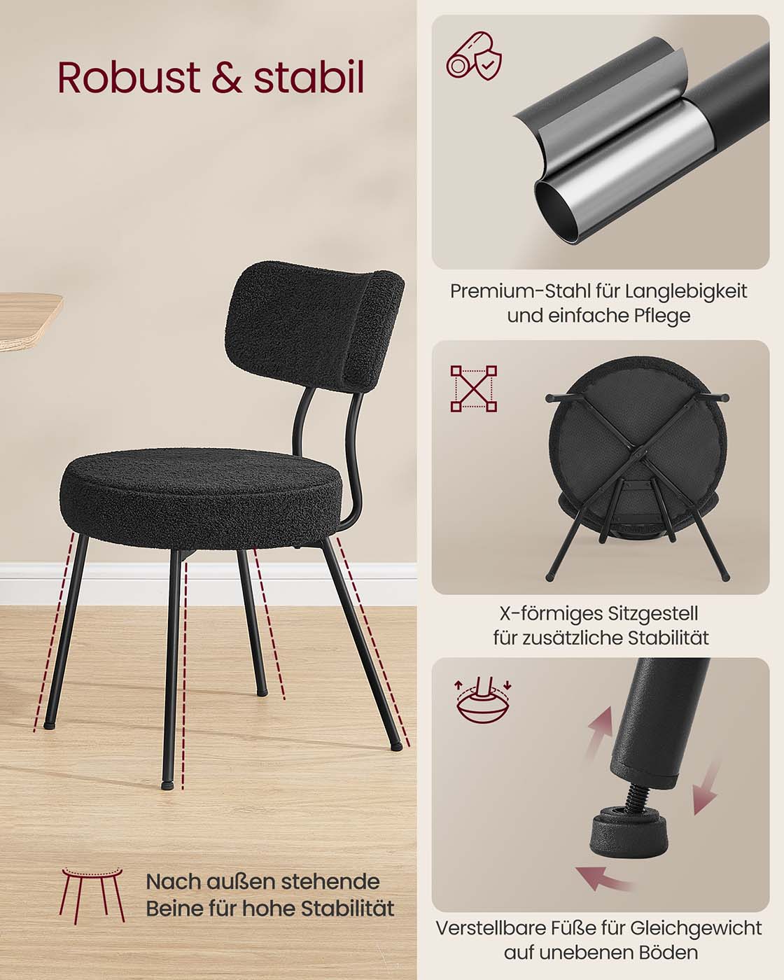 Esszimmerstuhl Set von 2 mit Membranoberfläche Tinte -Black