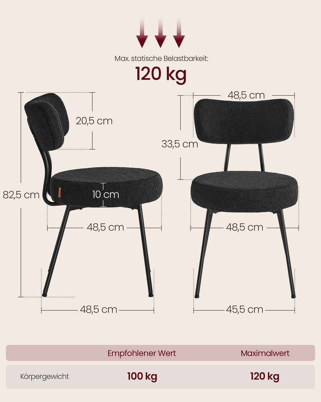 Esszimmerstuhl Set von 2 mit Membranoberfläche Tinte -Black