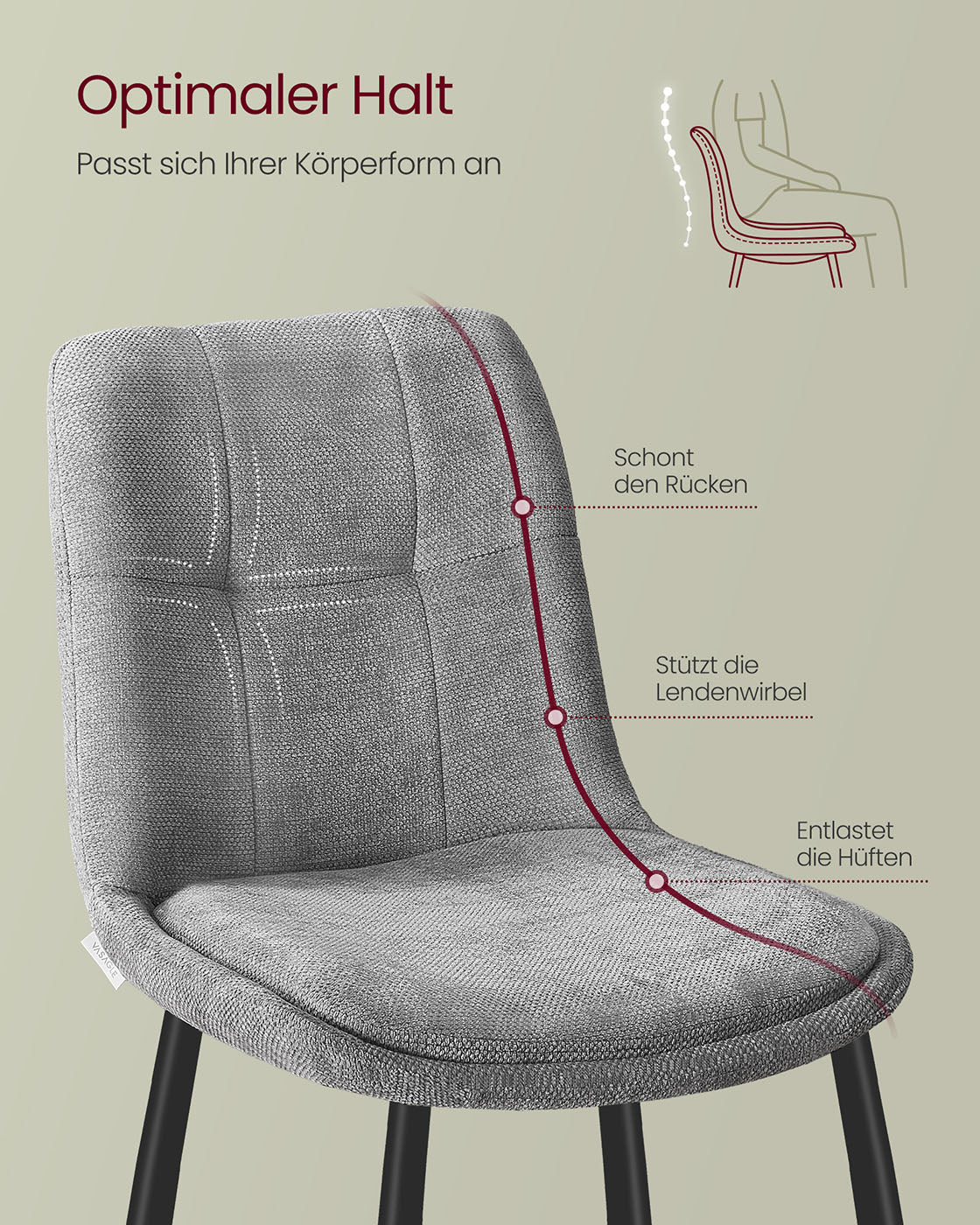 Esszimmerstuhl 2 Stück - Doppelkissen - Taube grau - Set