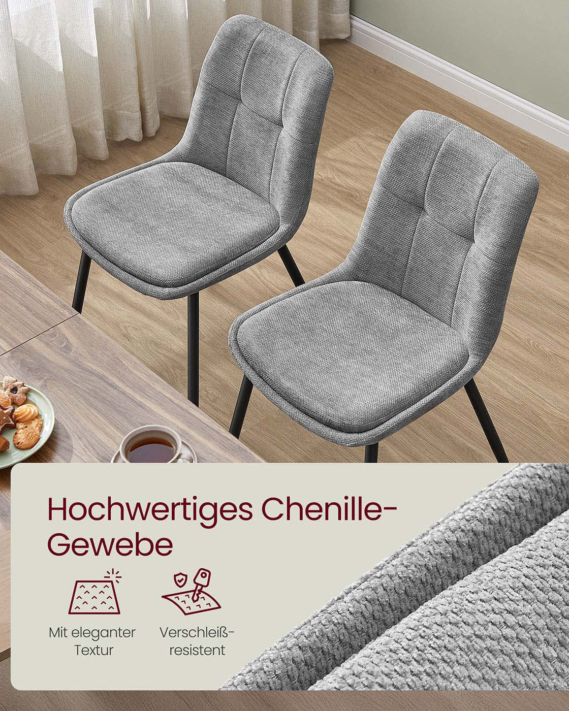 Esszimmerstuhl 2 Stück - Doppelkissen - Taube grau - Set