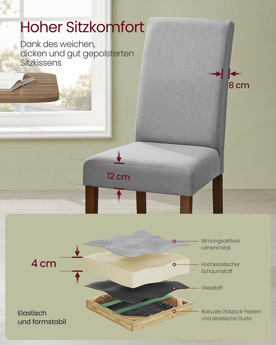 Eetkamerstoelen set van 2 – Duifgrijs – Rubberhout en multiplex – Hoge rugleuning