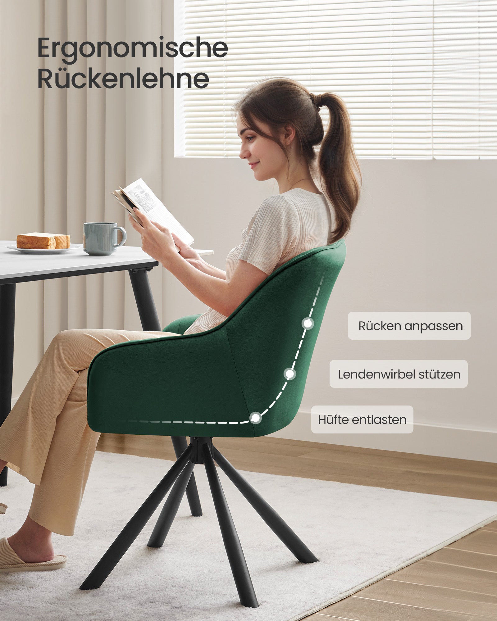 Esszimmerstuhl mit Armlehne - Grün/Schwarz - trendiges Design