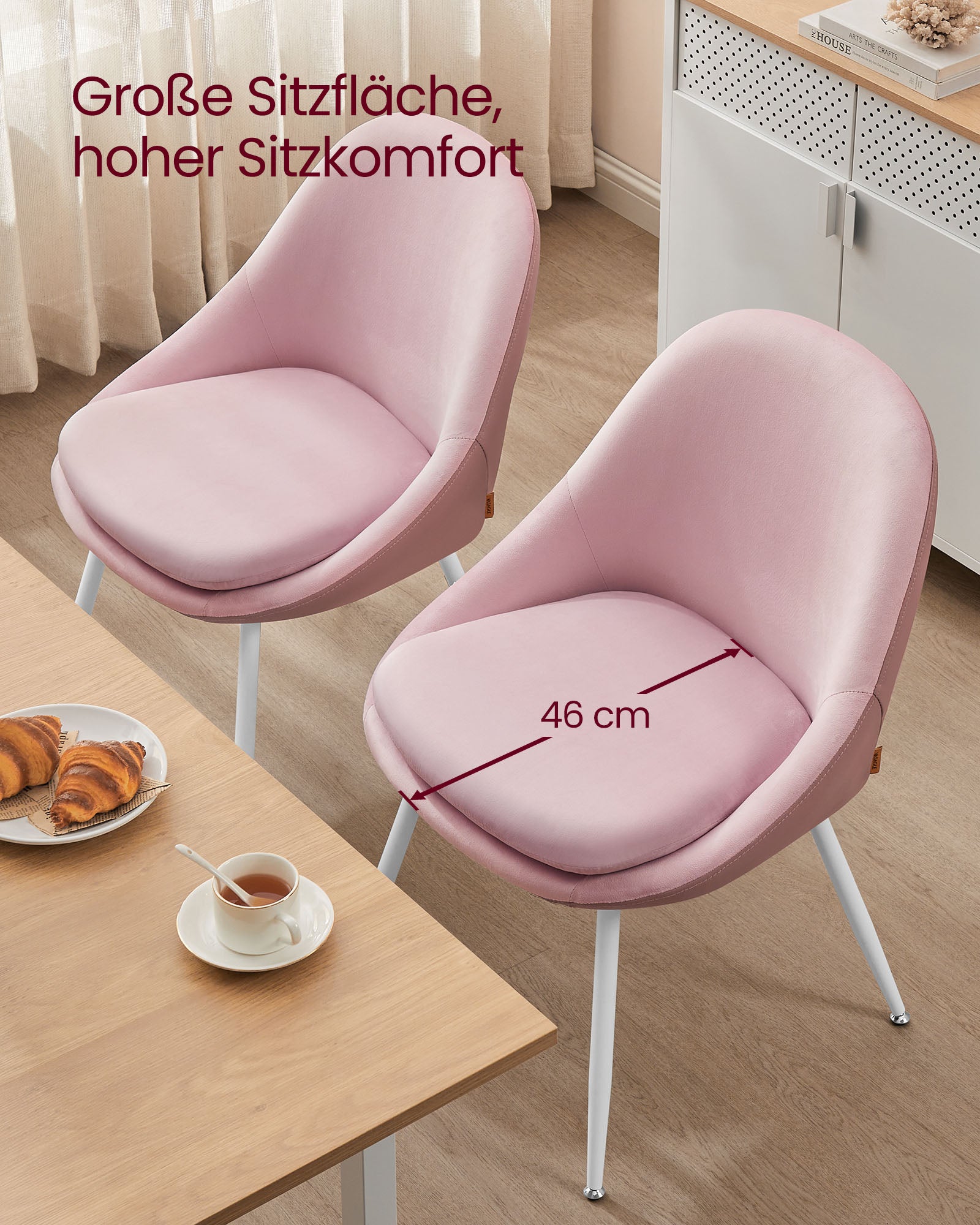 Esszimmerstuhl Set von 2 mit Kissen Pastellrosa und Wolke weiß