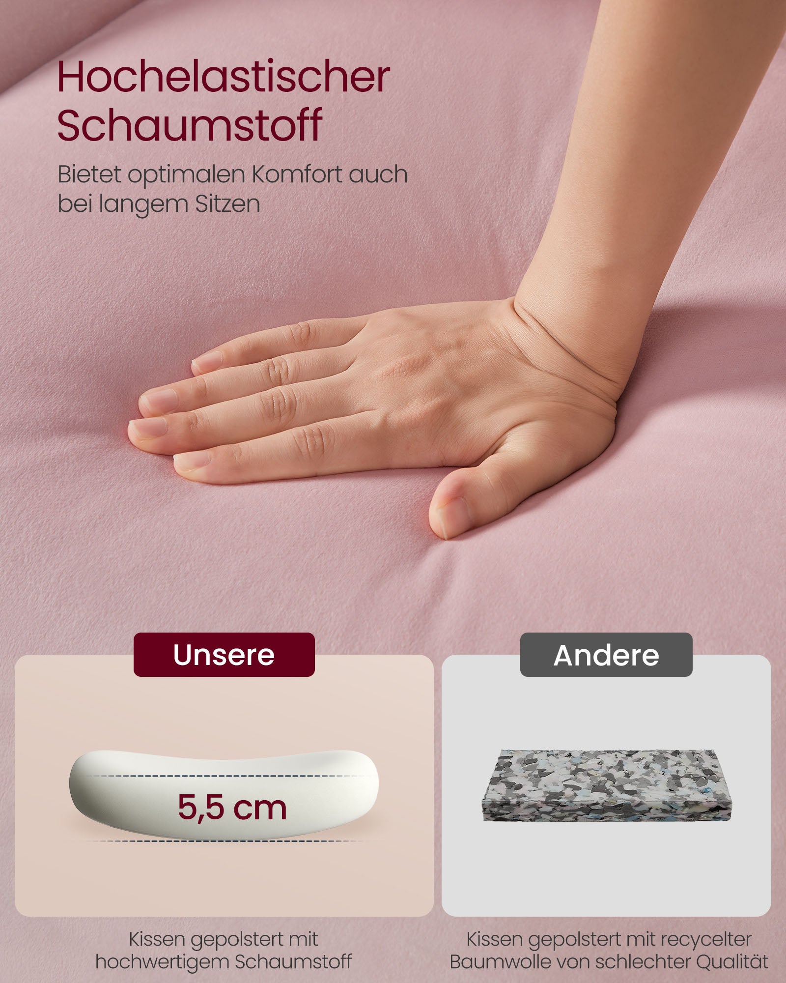 Esszimmerstuhl Set von 2 mit Kissen Pastellrosa und Wolke weiß