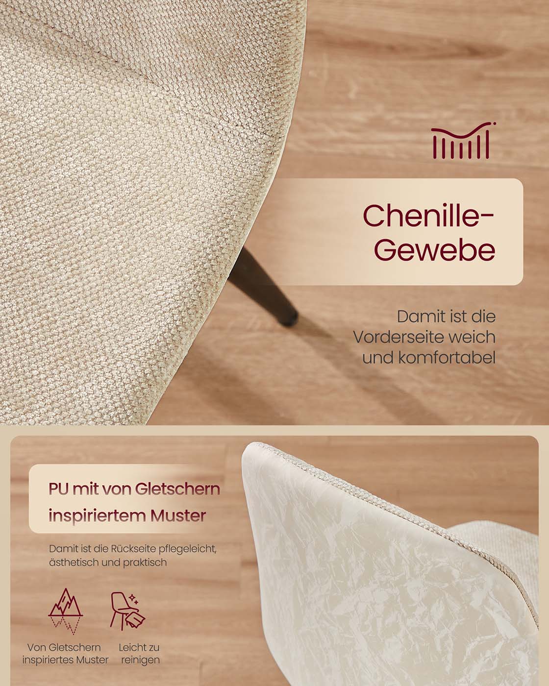 Speisesaalstab Set von 4 aus Chenillestof Crèmewit
