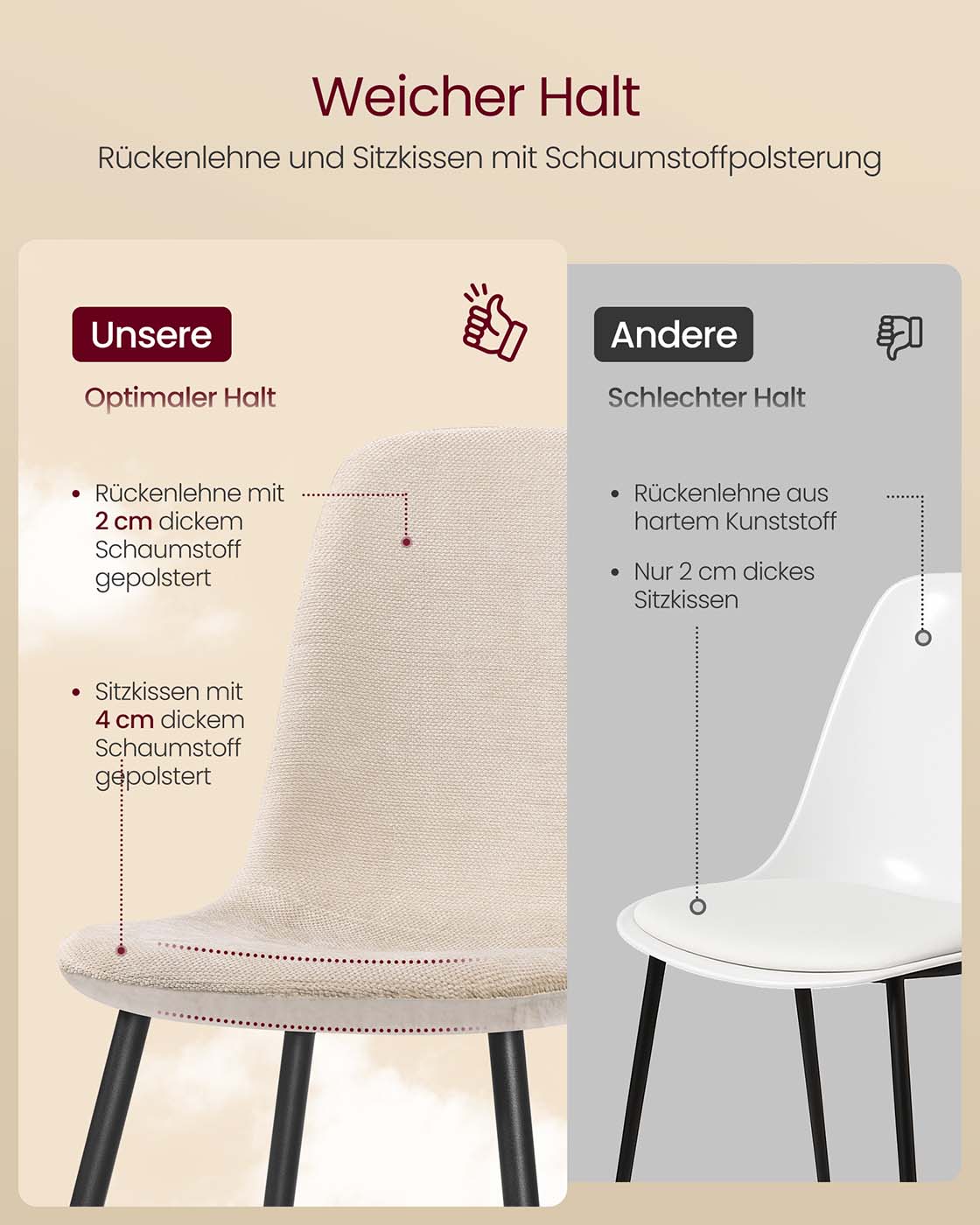 Speisesaalstab Set von 4 aus Chenillestof Crèmewit