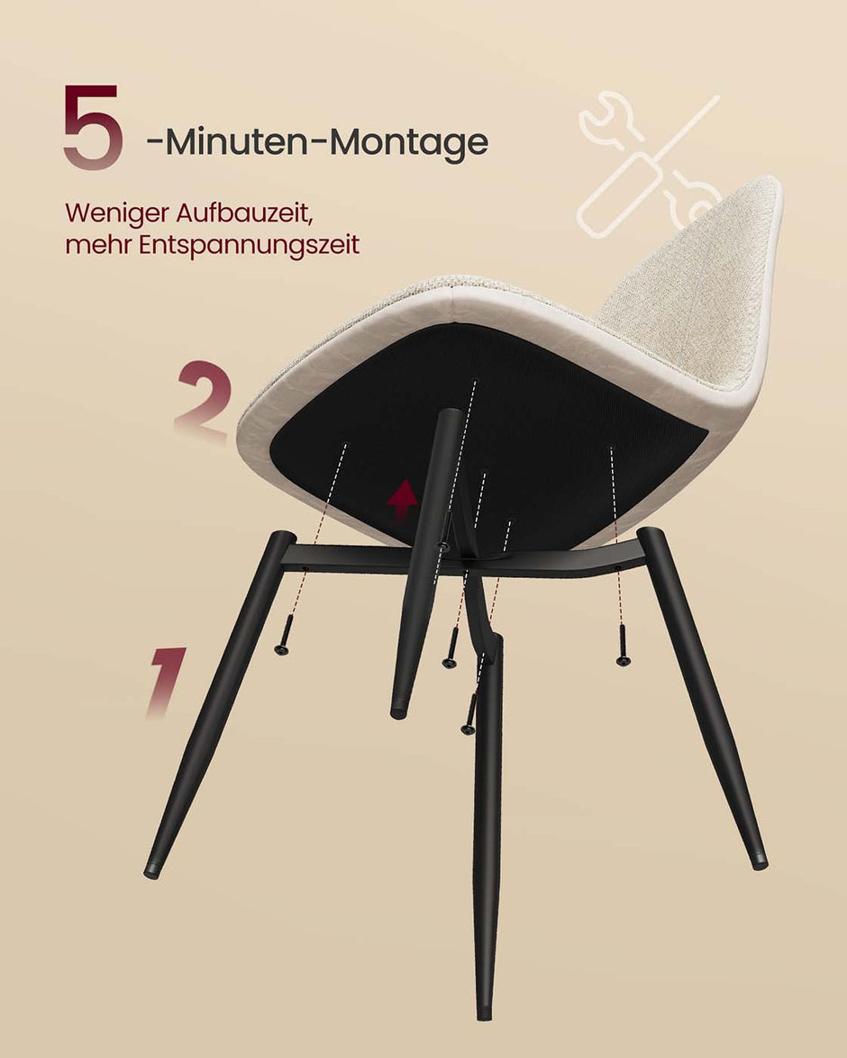 Speisesaalstab Set von 4 aus Chenillestof Crèmewit