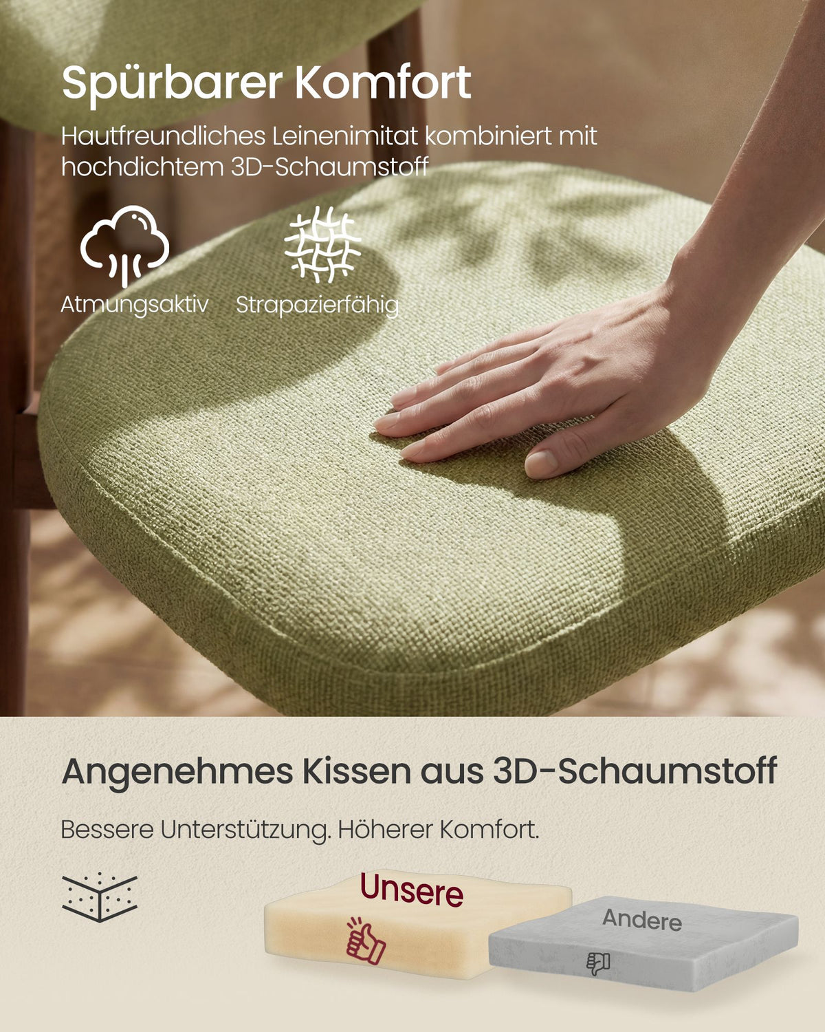 Eetkamerstoel - 2-Delige Set met Massief Houten Poten - Olijfgroen - 50 x 51 x 82 cm