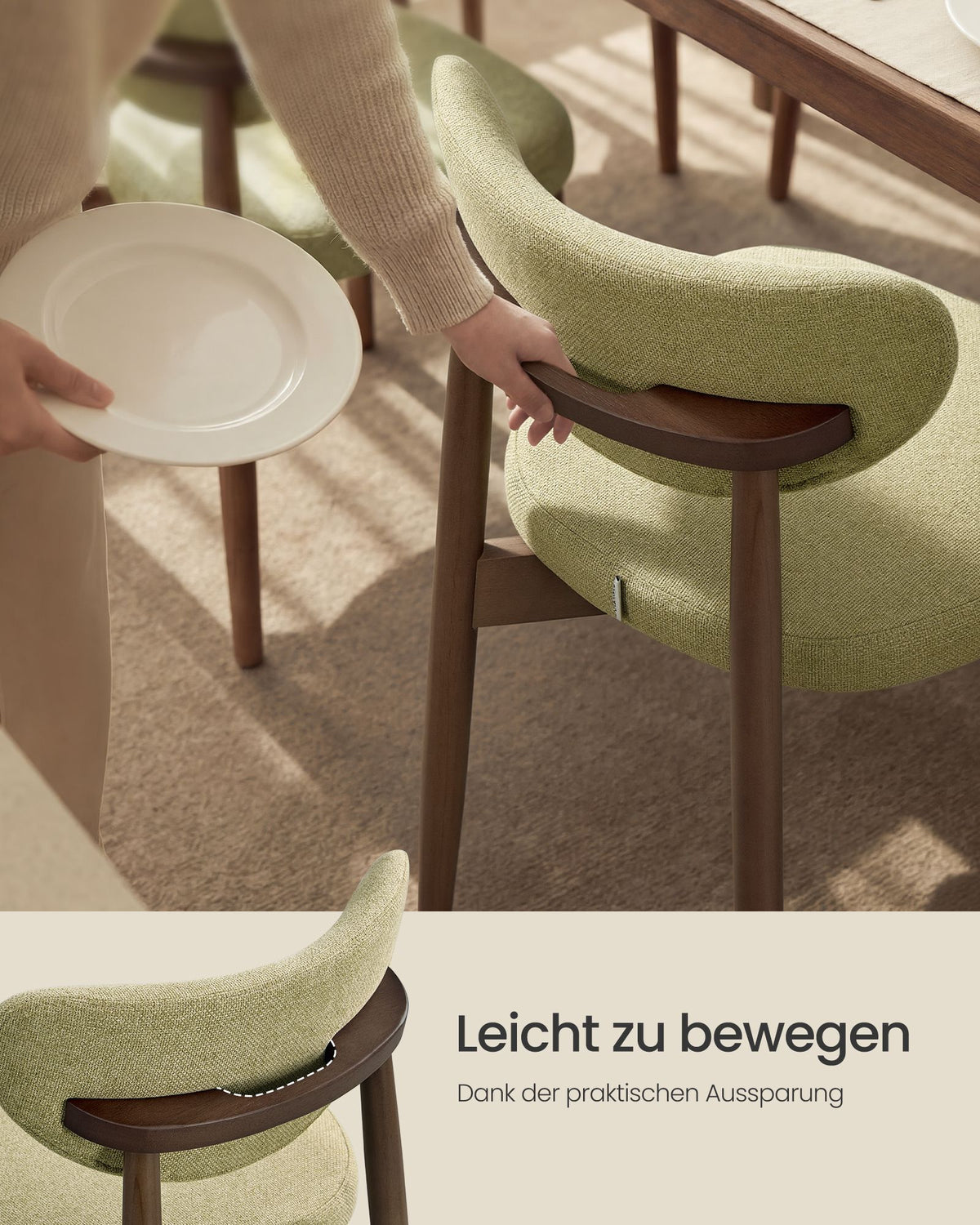 Eetkamerstoel - 2-Delige Set met Massief Houten Poten - Olijfgroen - 50 x 51 x 82 cm