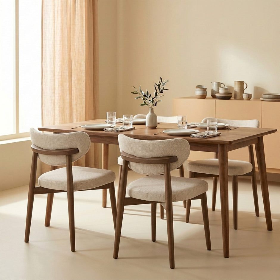 Eetkamerstoelen - Set van 4 - Ergonomische Rugleuning - Massief Hout - Beige