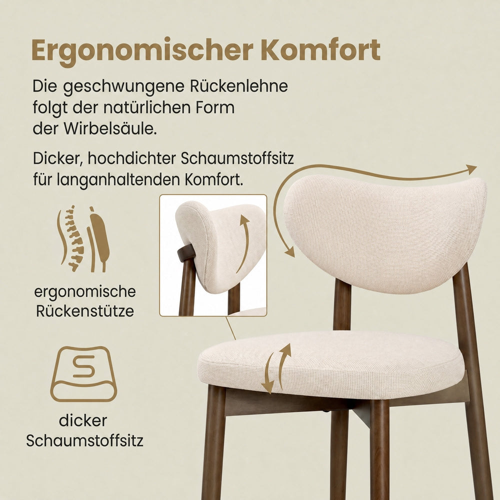 Eetkamerstoelen - Set van 4 - Ergonomische Rugleuning - Massief Hout - Beige