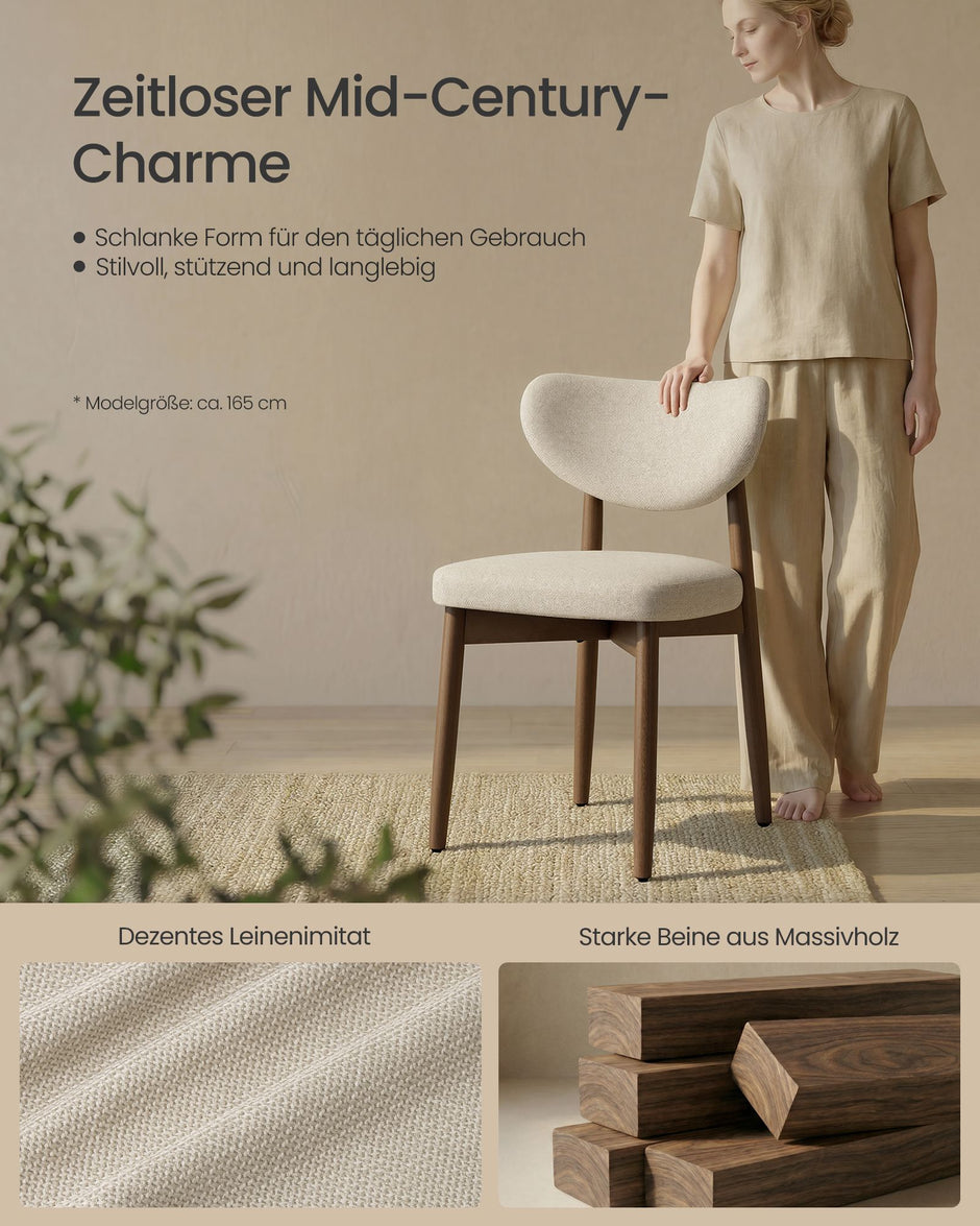Eetkamerstoel - 2-Delige Set met Massief Houten Poten - Cappuccinobeige - 51 x 50 x 82 cm