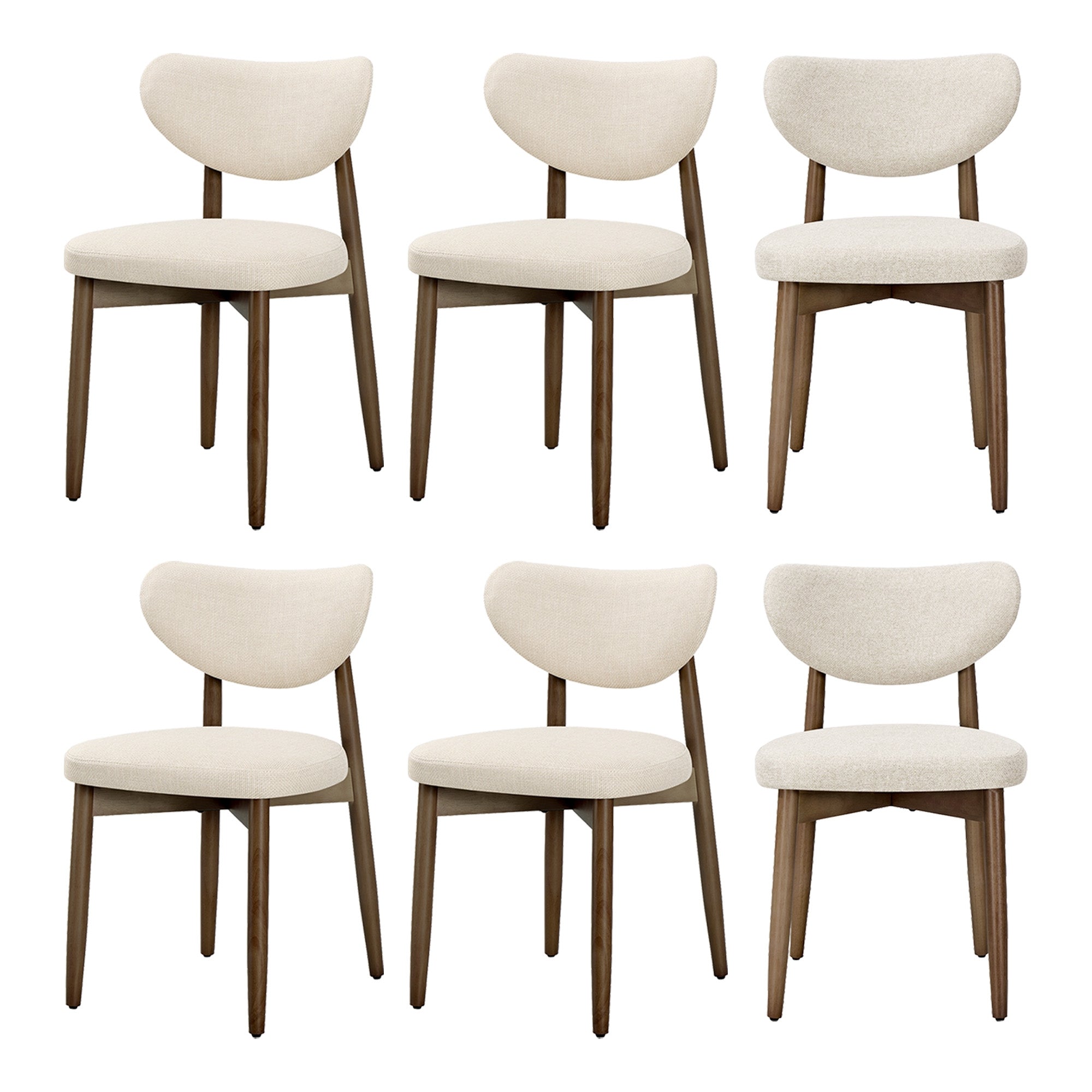 Eetkamerstoelen - Set van 6 - Ergonomische Rugleuning - Massief Hout - Beige