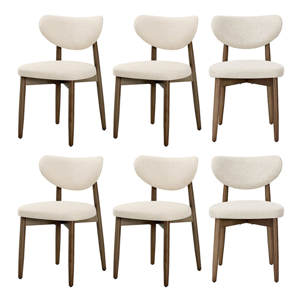 Eetkamerstoelen - Set van 6 - Ergonomische Rugleuning - Massief Hout - Beige