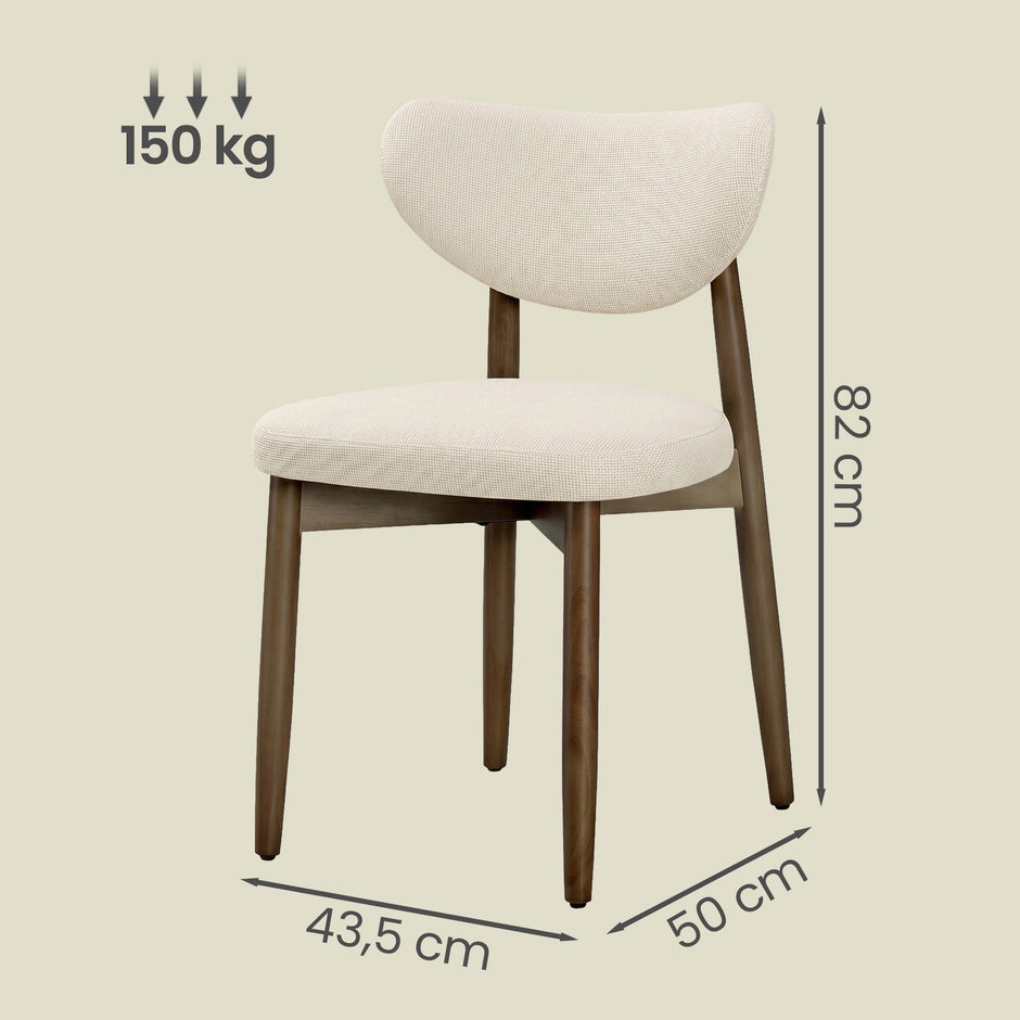 Eetkamerstoelen - Set van 6 - Ergonomische Rugleuning - Massief Hout - Beige
