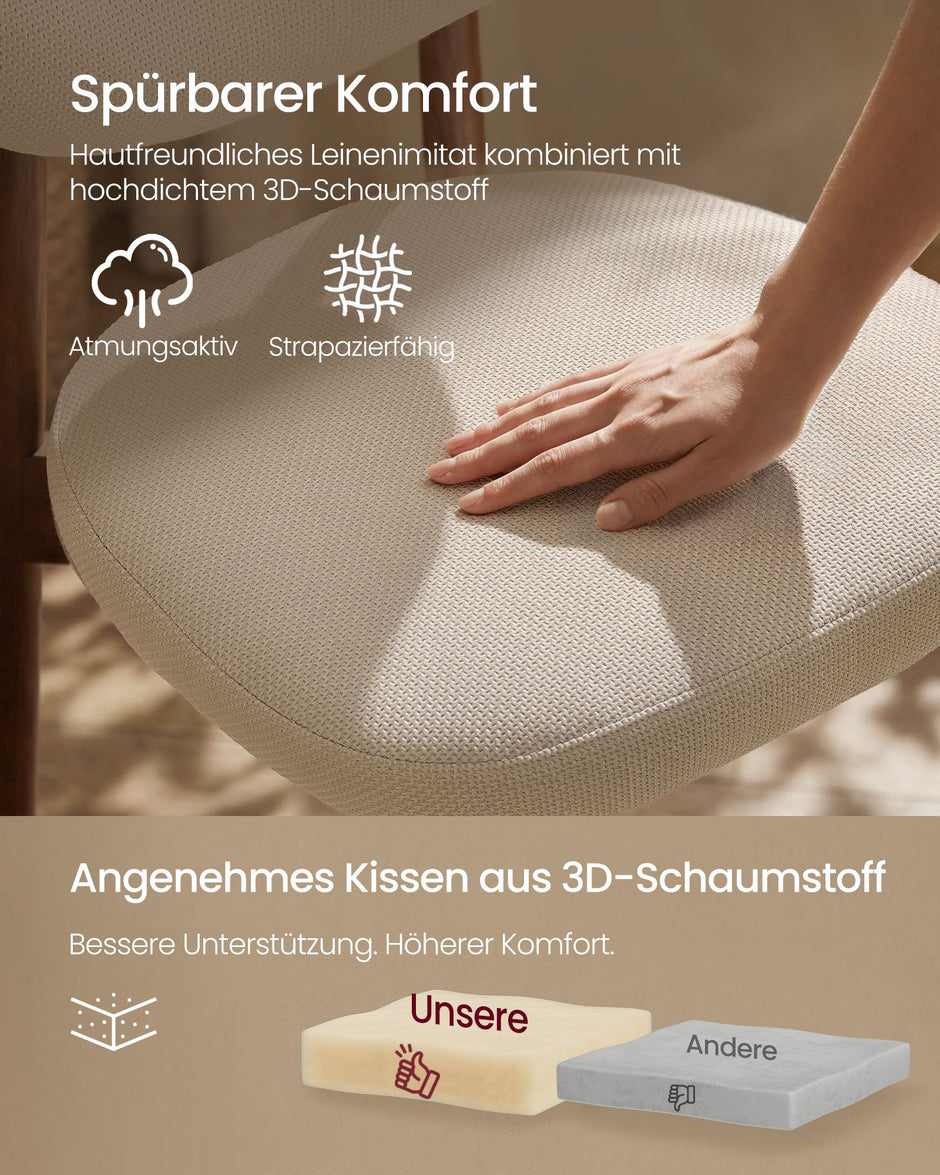 Eetkamerstoel - 2-Delige Set met Massief Houten Poten - Cappuccinobeige - 51 x 50 x 82 cm