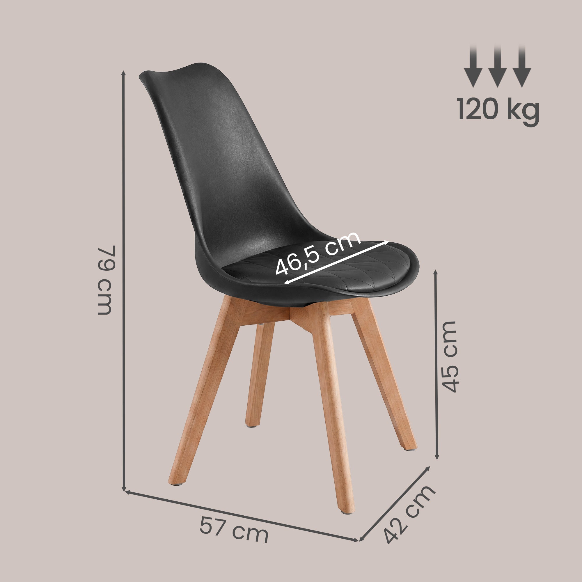 Eetkamerstoelen - Set van 4 - PU-Leer - Beukenhouten Poten - Zwart