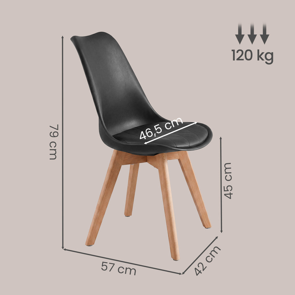 Eetkamerstoelen - Set van 4 - PU-Leer - Beukenhouten Poten - Zwart