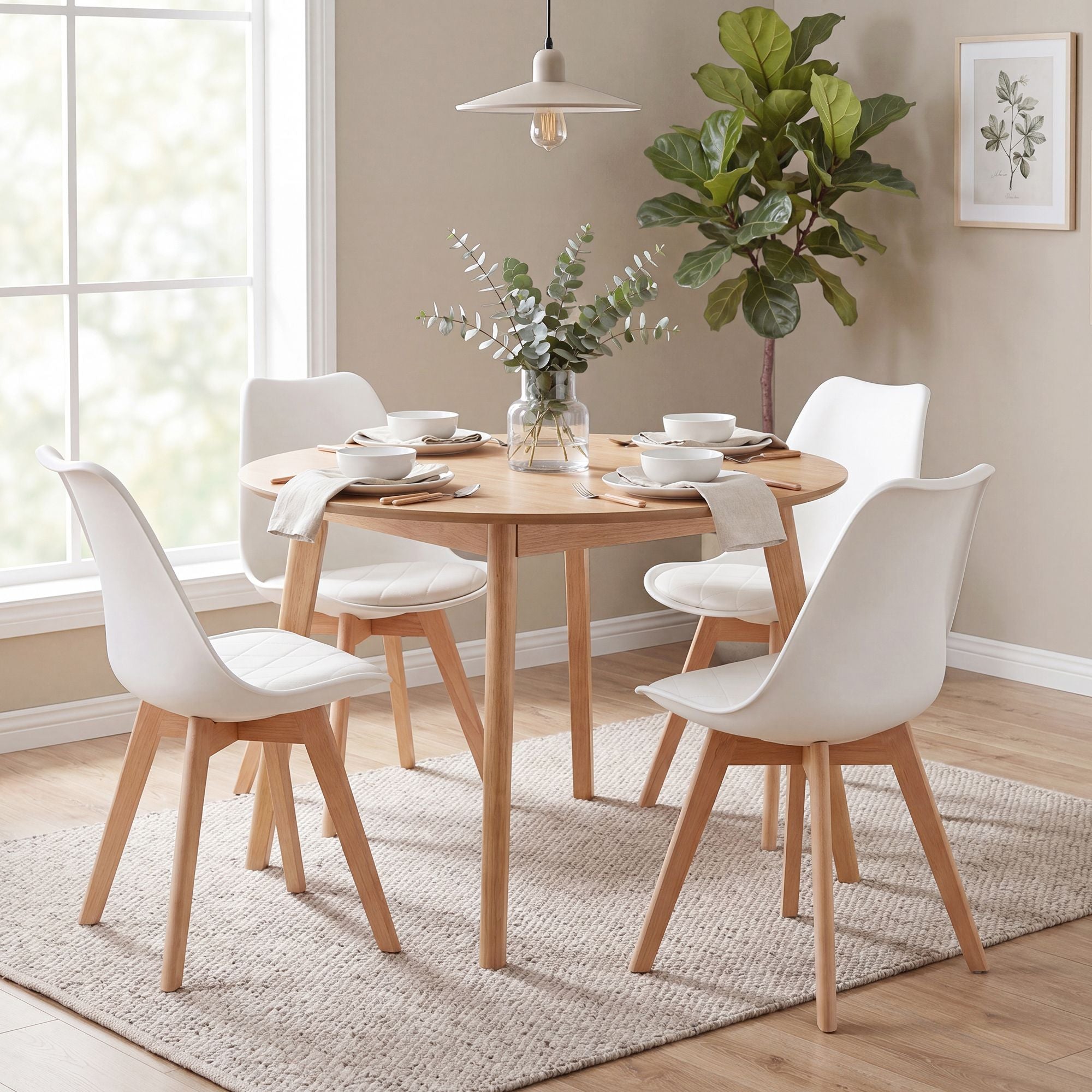 Eetkamerstoelen - Set van 4 - PU-Leer - Beukenhouten Poten - Wit