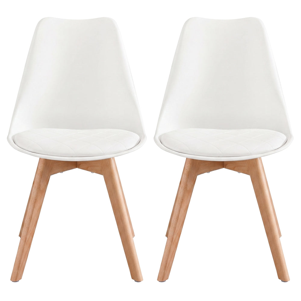 Eetkamerstoel - 2-Delige Set met Massief Houten Poten - Wit, naturel hout - 46,5 x 57 x 79 cm