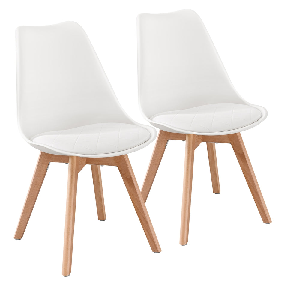 Eetkamerstoel - 2-Delige Set met Massief Houten Poten - Wit, naturel hout - 46,5 x 57 x 79 cm