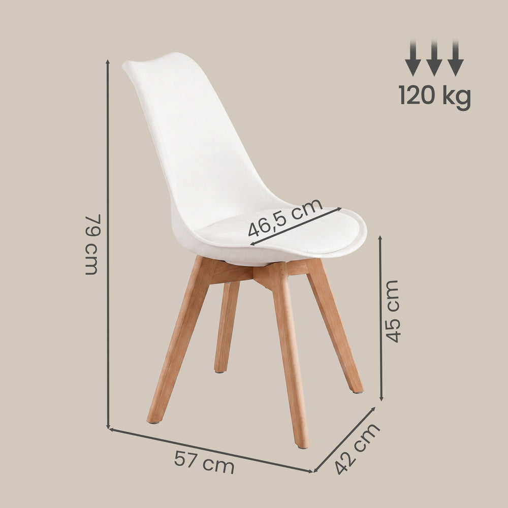 Eetkamerstoel - 2-Delige Set met Massief Houten Poten - Wit, naturel hout - 46,5 x 57 x 79 cm
